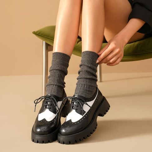 Beau Today Women's Oxfords ، منصة Oxfords للنساء ، أحذية الراحة في Wingtip Brogue ، أحذية Oxford من الجلد المكتن in Kuwait