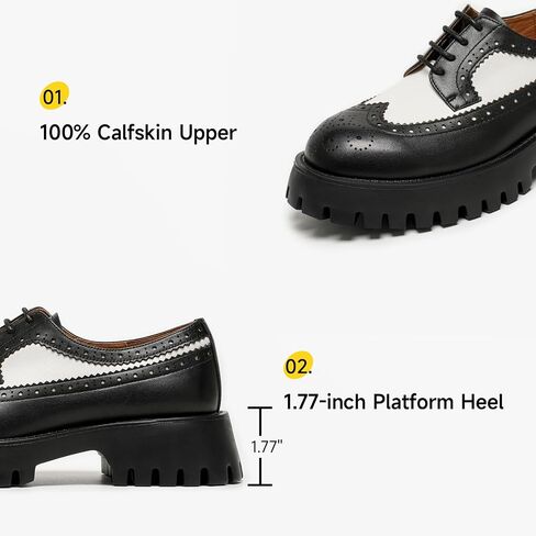 Beau Today Women's Oxfords ، منصة Oxfords للنساء ، أحذية الراحة في Wingtip Brogue ، أحذية Oxford من الجلد المكتن in Kuwait