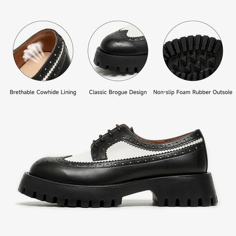 Beau Today Women's Oxfords ، منصة Oxfords للنساء ، أحذية الراحة في Wingtip Brogue ، أحذية Oxford من الجلد المكتن in Kuwait