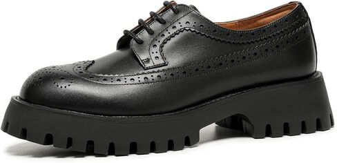 Beau Today Women's Oxfords ، منصة Oxfords للنساء ، أحذية الراحة في Wingtip Brogue ، أحذية Oxford من الجلد المكتن in Kuwait