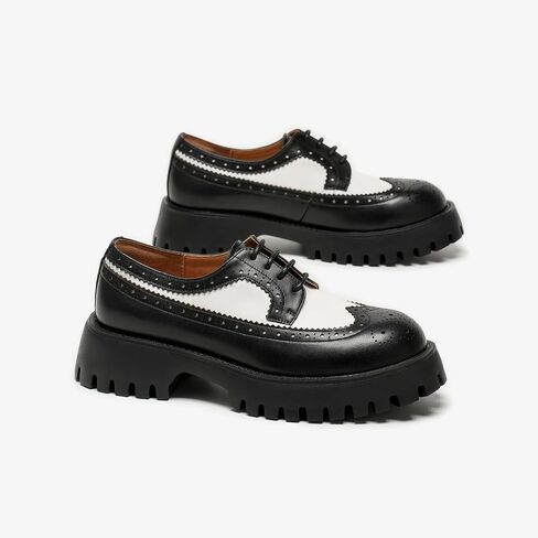 Beau Today Women's Oxfords ، منصة Oxfords للنساء ، أحذية الراحة في Wingtip Brogue ، أحذية Oxford من الجلد المكتن in Kuwait