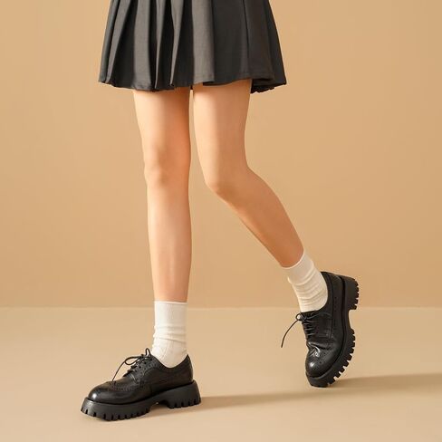 Beau Today Women's Oxfords ، منصة Oxfords للنساء ، أحذية الراحة في Wingtip Brogue ، أحذية Oxford من الجلد المكتن in Kuwait