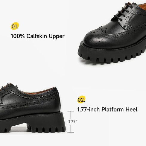 Beau Today Women's Oxfords ، منصة Oxfords للنساء ، أحذية الراحة في Wingtip Brogue ، أحذية Oxford من الجلد المكتن in Kuwait