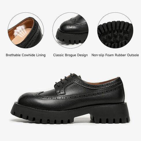 Beau Today Women's Oxfords ، منصة Oxfords للنساء ، أحذية الراحة في Wingtip Brogue ، أحذية Oxford من الجلد المكتن in Kuwait
