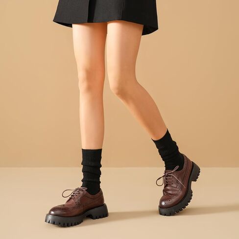 Beau Today Women's Oxfords ، منصة Oxfords للنساء ، أحذية الراحة في Wingtip Brogue ، أحذية Oxford من الجلد المكتن in Kuwait