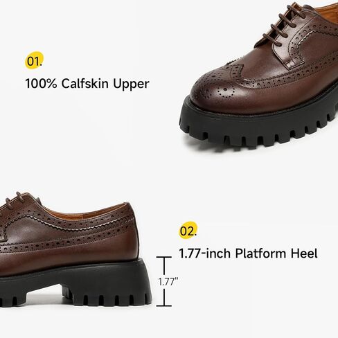 Beau Today Women's Oxfords ، منصة Oxfords للنساء ، أحذية الراحة في Wingtip Brogue ، أحذية Oxford من الجلد المكتن in Kuwait