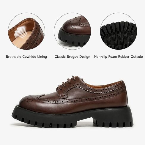 Beau Today Women's Oxfords ، منصة Oxfords للنساء ، أحذية الراحة في Wingtip Brogue ، أحذية Oxford من الجلد المكتن in Kuwait