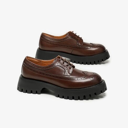 Beau Today Women's Oxfords ، منصة Oxfords للنساء ، أحذية الراحة في Wingtip Brogue ، أحذية Oxford من الجلد المكتن in Kuwait
