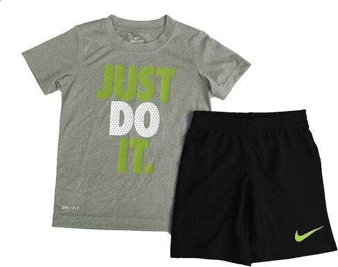 Nike Little Boys Dri Fit Short Sleeve T-Shirt and Shorts 2 Pcs Set, Dark Gray Heather(66C184-GK6) 18 Months in Saudi Arabia