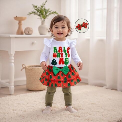 Half Birthday Outfit Baby Girl Romper Ruffle Bloomer Shorts Headband Set 1/2 Birthday Outfit Strawberry Clothes in Saudi Arabia