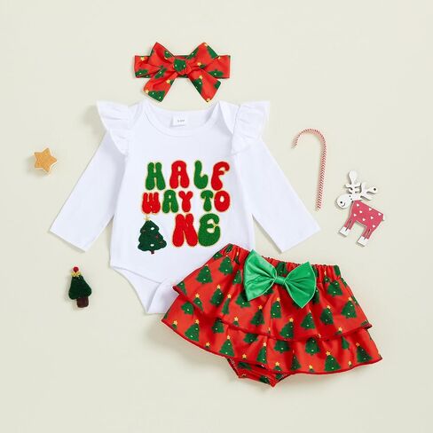 Half Birthday Outfit Baby Girl Romper Ruffle Bloomer Shorts Headband Set 1/2 Birthday Outfit Strawberry Clothes in Saudi Arabia