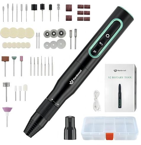 Hanboost S2 5V Cordless Rotary Tool Kit - 6-Speed 54 Accessories 1100mAh 30,000RPM 200gcm LED Display USB C Charge Torque Silent Motor for Carving, Polishing, Grinding, Drilling, DIY Crafts & Pet Care in Saudi Arabia