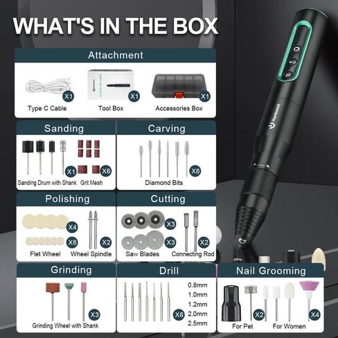 Hanboost S2 5V Cordless Rotary Tool Kit - 6-Speed 54 Accessories 1100mAh 30,000RPM 200gcm LED Display USB C Charge Torque Silent Motor for Carving, Polishing, Grinding, Drilling, DIY Crafts & Pet Care in Saudi Arabia