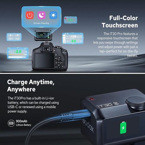 Godox IT30PRO-C TTL MINI Flash لكاميرات الكنسي ، شاشة تعمل باللمس 1/8000S HSS 2.4G Wireless Flash Speedlite ، بطارية مدمجة in Saudi Arabia