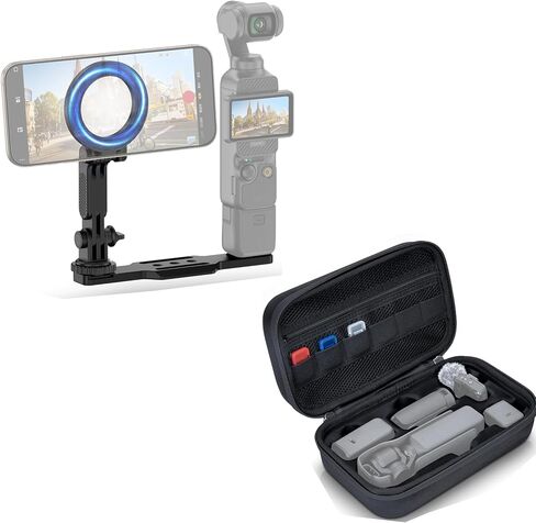 Magnetic Pocket 3 Phone Holder + Hard Shell Case: Magnetic Phone Holder for DJI Osmo Pocket 3 with Arca Swiss Design & 1/4"-20 & Angle Adjust with Portable EVA Protect Bag With 53.54" Long Strap in Saudi Arabia