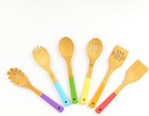 Rainbow Bamboo Kitchen Utensil Set for Kids – Montessori-Inspired 6-Piece Real Cooking Tools | Ages 2+ | Natural Bamboo | Color-Coded | Eco-Friendly Gift for Toddlers & Preschoolers in Saudi Arabia