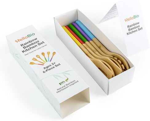 Rainbow Bamboo Kitchen Utensil Set for Kids – Montessori-Inspired 6-Piece Real Cooking Tools | Ages 2+ | Natural Bamboo | Color-Coded | Eco-Friendly Gift for Toddlers & Preschoolers in Saudi Arabia
