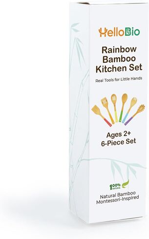 Rainbow Bamboo Kitchen Utensil Set for Kids – Montessori-Inspired 6-Piece Real Cooking Tools | Ages 2+ | Natural Bamboo | Color-Coded | Eco-Friendly Gift for Toddlers & Preschoolers in Saudi Arabia