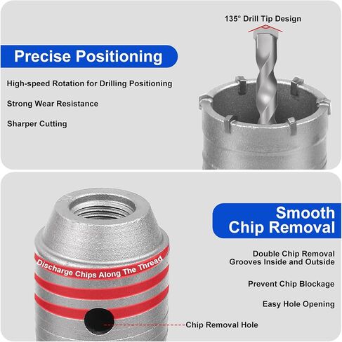 Dry Core Drill Bit Set for Concrete 6 Pieces – 30/40/50/68mm Alloy Hole Saws with 320mm Round Shank & SDS-Plus Adapter – for Brick, Masonry, Cement, Stone, Tile, and AC Installation in Saudi Arabia