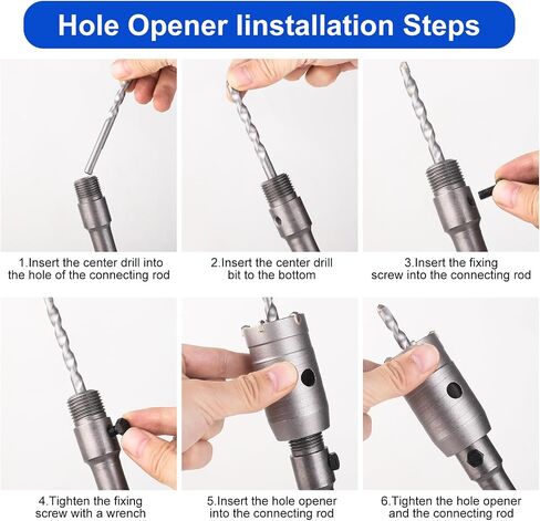 Dry Core Drill Bit Set for Concrete 6 Pieces – 30/40/50/68mm Alloy Hole Saws with 320mm Round Shank & SDS-Plus Adapter – for Brick, Masonry, Cement, Stone, Tile, and AC Installation in Saudi Arabia