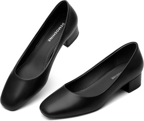 Women's Low Heel Pumps 1.2 Inch Square Toe Slip On Chunky Block Heel Comfortable Dress Shoes for Office Work Business Casual Professional in Kuwait
