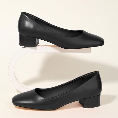 Women's Low Heel Pumps 1.2 Inch Square Toe Slip On Chunky Block Heel Comfortable Dress Shoes for Office Work Business Casual Professional in Kuwait