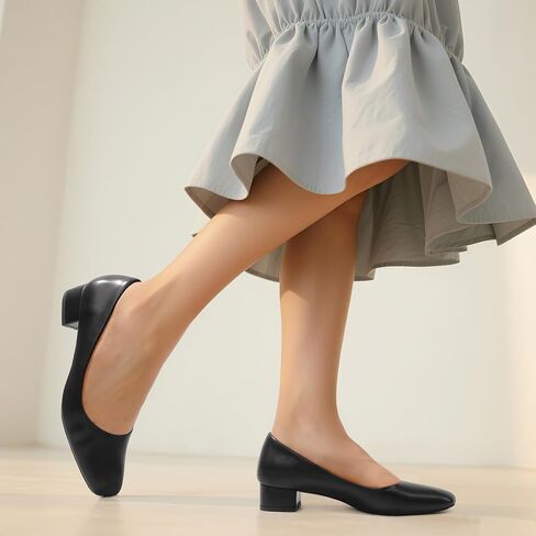 Women's Low Heel Pumps 1.2 Inch Square Toe Slip On Chunky Block Heel Comfortable Dress Shoes for Office Work Business Casual Professional in Kuwait