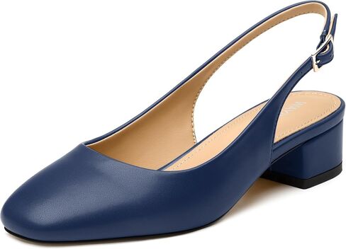 مضخات Wayderns للنساء منخفضة كتلة كعب مكتنزة Slingback Square Tee Heels Comfort Dress Shoes لمكتب حفل الزفاف 1.5 بوصة in Saudi Arabia