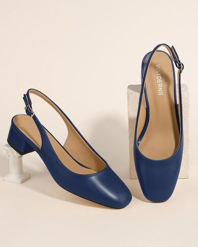 مضخات Wayderns للنساء منخفضة كتلة كعب مكتنزة Slingback Square Tee Heels Comfort Dress Shoes لمكتب حفل الزفاف 1.5 بوصة in Saudi Arabia