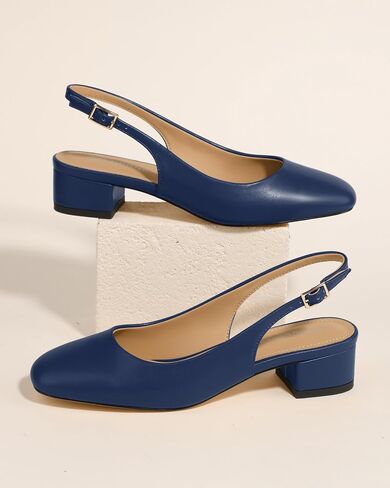 مضخات Wayderns للنساء منخفضة كتلة كعب مكتنزة Slingback Square Tee Heels Comfort Dress Shoes لمكتب حفل الزفاف 1.5 بوصة in Saudi Arabia