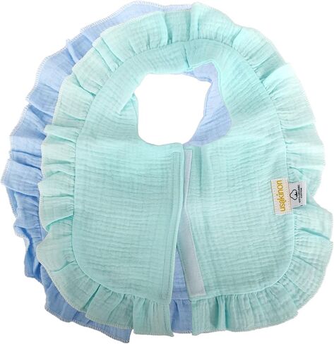 usakinon® Organic Cotton Baby Bibs 2 Pack – Front-Closure Design, CPC Certified, GOTS Certified, Machine Washable (BlueGreen) in Saudi Arabia