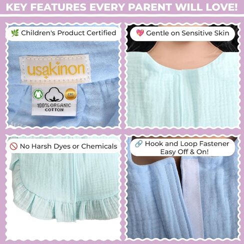 usakinon® Organic Cotton Baby Bibs 2 Pack – Front-Closure Design, CPC Certified, GOTS Certified, Machine Washable (BlueGreen) in Saudi Arabia