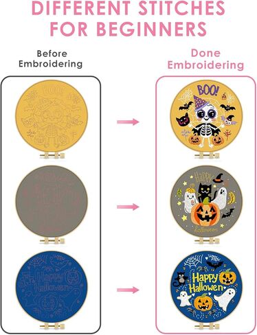 TINDTOP 3 Sets Embroidery Kit for Adult for Beginners, Hummingbird and Flower Embroidery Kit for Beginners Include Embroidery Cloth Hoops Threads for Craft Lover with Embroidery Skill Techniques in Kuwait