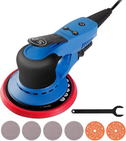 Electric 5mm Random Orbital Sander, Brushless 350W Low Vibration Orbital Sander, 6Inch Backing Pad, 7 Variable Speed (4000-10000RPM), Handheld Sanders for Surface Refinish, Woodworking, Cord 5M in Saudi Arabia