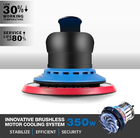 Electric 5mm Random Orbital Sander, Brushless 350W Low Vibration Orbital Sander, 6Inch Backing Pad, 7 Variable Speed (4000-10000RPM), Handheld Sanders for Surface Refinish, Woodworking, Cord 5M in Saudi Arabia