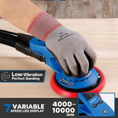 Electric 5mm Random Orbital Sander, Brushless 350W Low Vibration Orbital Sander, 6Inch Backing Pad, 7 Variable Speed (4000-10000RPM), Handheld Sanders for Surface Refinish, Woodworking, Cord 5M in Saudi Arabia