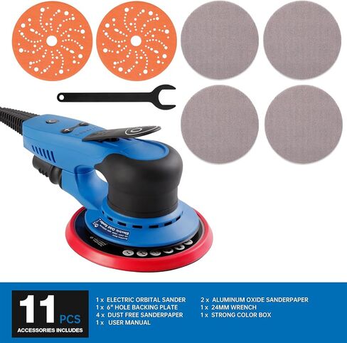 Electric 5mm Random Orbital Sander, Brushless 350W Low Vibration Orbital Sander, 6Inch Backing Pad, 7 Variable Speed (4000-10000RPM), Handheld Sanders for Surface Refinish, Woodworking, Cord 5M in Saudi Arabia