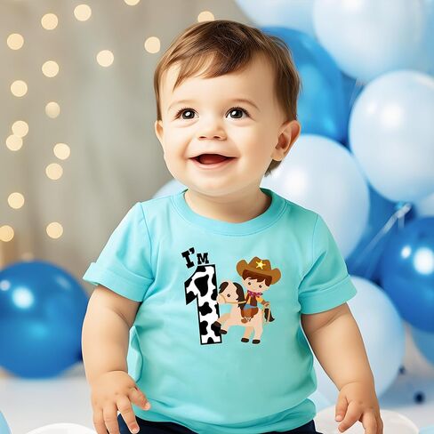 Olive Loves Apple 1st عيد ميلاد رعاة البقر قميص تحت عنوان الأولاد أنا 1 عيد ميلاد تي شيرت تي شيرت in Kuwait