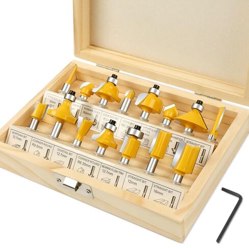 مجموعة أجهزة التوجيه مجموعة 1/4 بوصة من 15 قطعة ، 1/4 شانك كربيد تونغستن مزيل التوجيه لعمالة الخشب المحترفة والمبتدئين مع صندوق تخزين خشبي ، أدوات الأعمال الخشبية in Kuwait