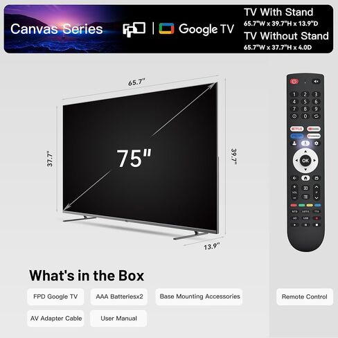 55-inch Smart TV Google TV 4K UHD with Google Play and Chromecast Built-in, HDR 10, Dolby Vision Dolby Atmos, MEMC, Voice Remote, Stream Live TV(Canvas-Series, CG55-C1, 2024 Model) in Saudi Arabia