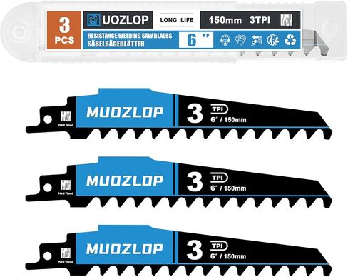 3 Pack 6 inch Reciprocating Saw Blades Set， 3 TPI High Carbon Saw Blades for Wood Cutting ，Saw Blades with Organizer Case (3, 3T/6inch) in Saudi Arabia