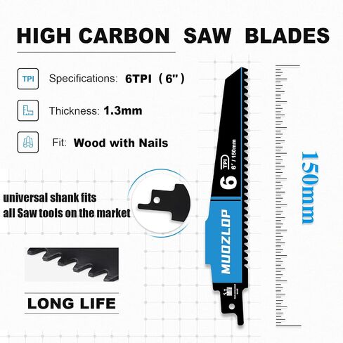 3 Pack 6 inch Reciprocating Saw Blades Set， 3 TPI High Carbon Saw Blades for Wood Cutting ，Saw Blades with Organizer Case (3, 3T/6inch) in Saudi Arabia