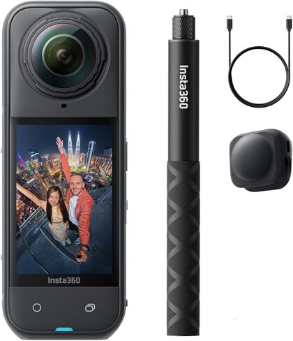 Insta360 X5 Get-Set Bundle-Camera 8K 360 ° Action Camera ، الرائدة في الإضاءة المنخفضة ، وتأثير عصا شخصية غير مرئية ، وعدسة وعرة قابلة للاستبدال ، وبطارية لمدة 3 ساعات ، وحراسة الرياح المدمجة ، والاستقرار in Kuwait