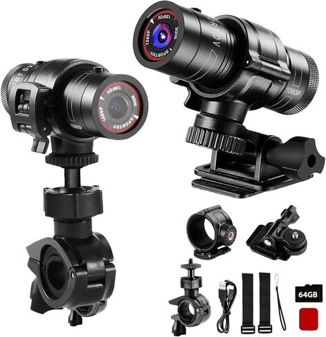 Motorcycle Helmet Camera, HD 1080P Bike Helmet Camera, Mini Action Camera for Cars, Bicycle, Motorbike & Sports Helmet (with 64GB U3 Card) in Saudi Arabia