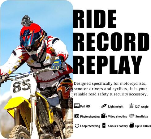 Motorcycle Helmet Camera, HD 1080P Bike Helmet Camera, Mini Action Camera for Cars, Bicycle, Motorbike & Sports Helmet (with 64GB U3 Card) in Saudi Arabia