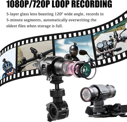 Motorcycle Helmet Camera, HD 1080P Bike Helmet Camera, Mini Action Camera for Cars, Bicycle, Motorbike & Sports Helmet (with 64GB U3 Card) in Saudi Arabia