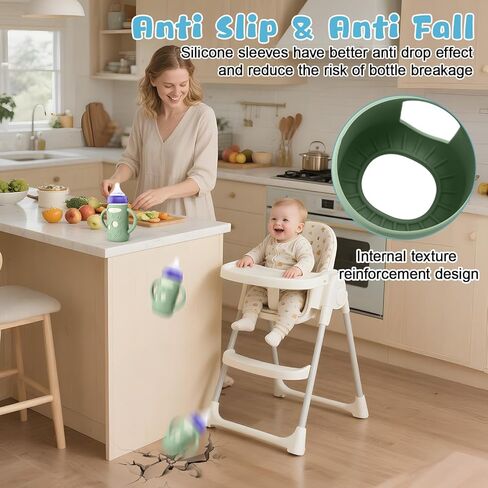 Mity Rain 3 Pack Silicone Sleeves لزجاجات Lansinoh 5 أوقية - حامل زجاجة طفل مضاد للكسر ، متوافق مع زجاجات زجاجية Lansinoh للأطفال مع مقبض in Kuwait