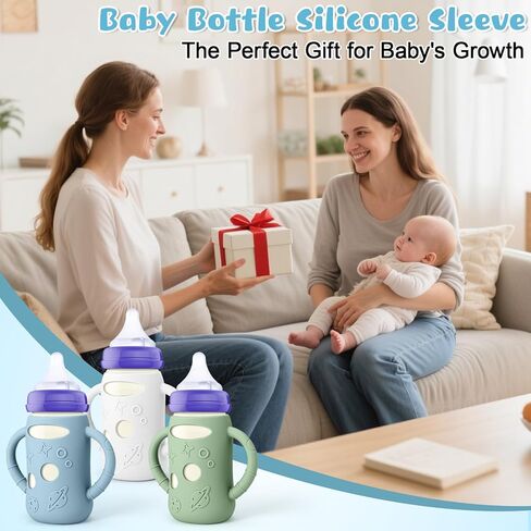 Mity Rain 3 Pack Silicone Sleeves لزجاجات Lansinoh 5 أوقية - حامل زجاجة طفل مضاد للكسر ، متوافق مع زجاجات زجاجية Lansinoh للأطفال مع مقبض in Kuwait