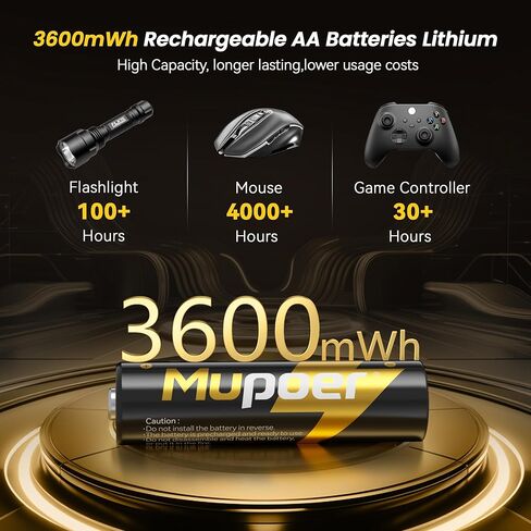 Rechargeable AA Batteries 4 Count,Lithium Batteries Aa 1.5V 3600mWh,Double A Rechargeable Battery,Pilas Recargables Aa,Long Lasting Lithium ion Batterys for Blink Xbox in Kuwait
