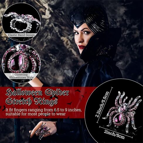 3 Sets Halloween Costume Jewelry Accessories, Crystal Rhinestones Spider Pendant Necklace Creepy Spider Dangle Earrings Halloween Spider Stretch Rings for Women Teen Girls Witch Costume in Kuwait